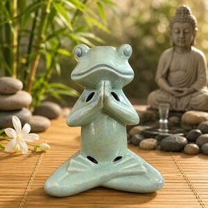 GC Naturals Meditating Frog Ceramic Sachet Zen Yoga Lotus Rainforest Jasmine